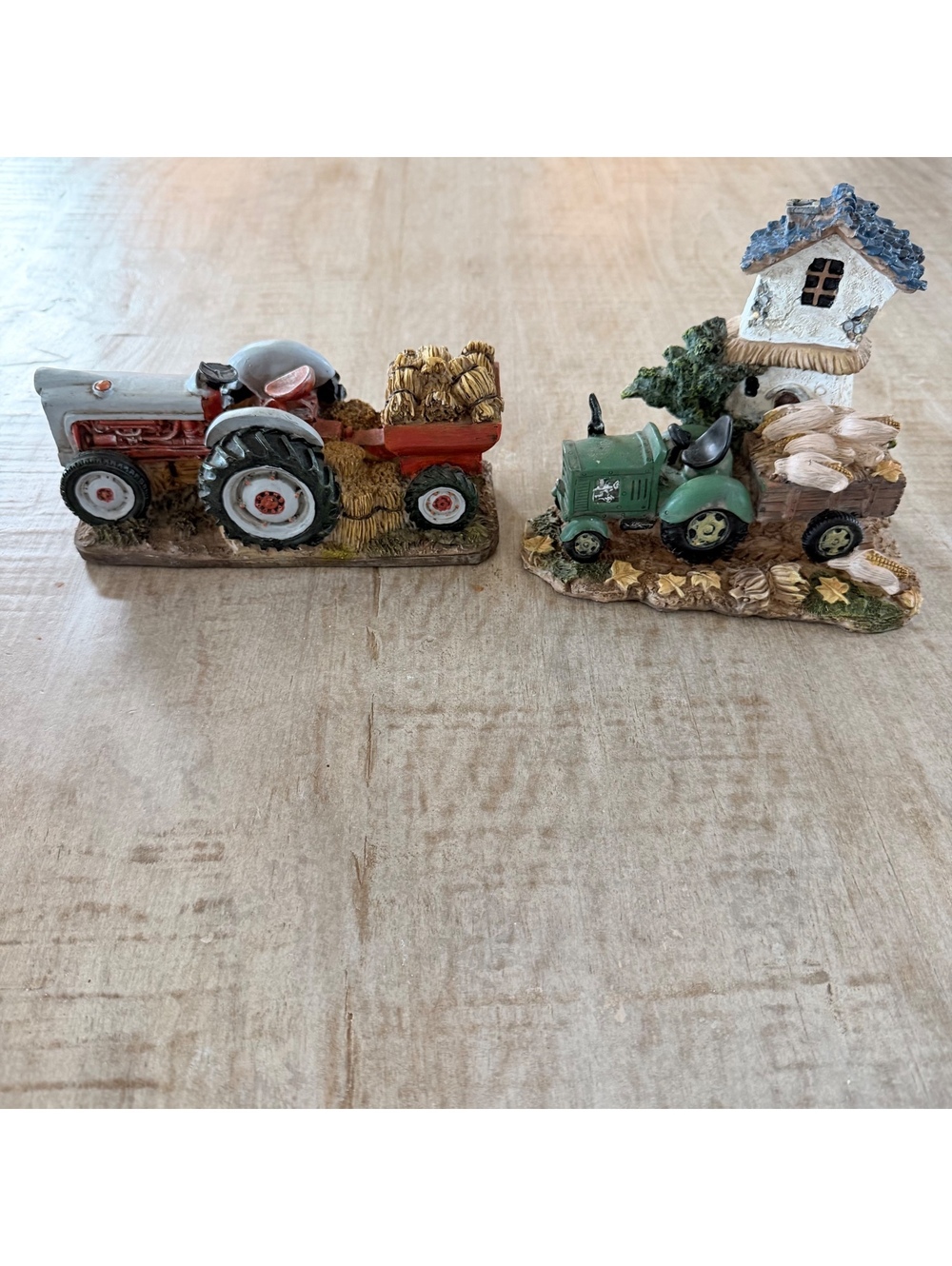 Farm Tractor Figurines Set of 2 Harvest Corn Hay Farmhouse Country Decor